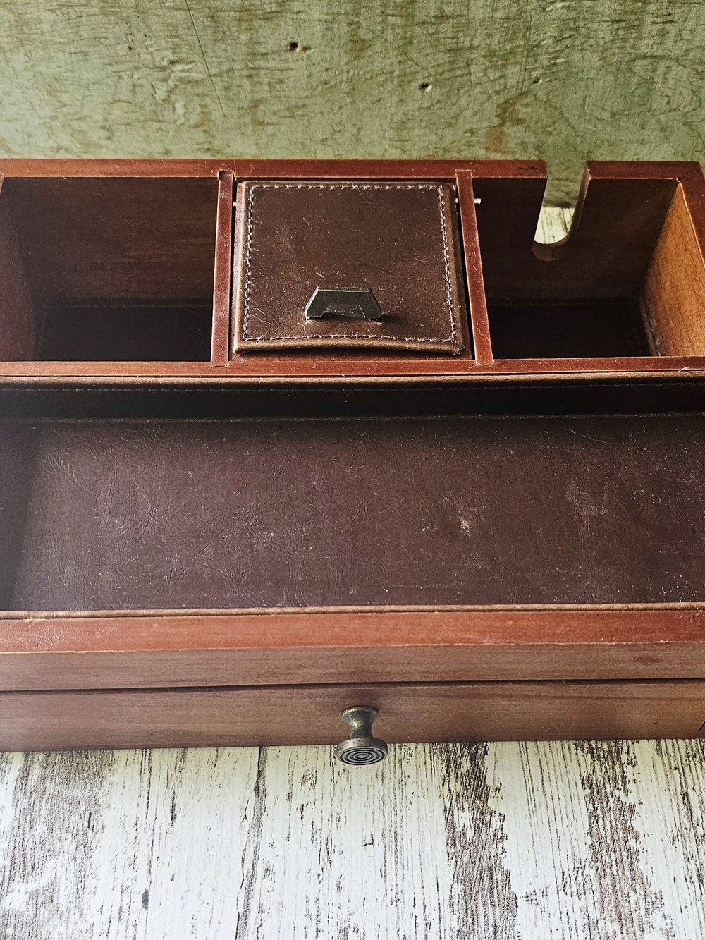 Wooden Jewelry Box Valet Key Storage Phone Caddy Single Drawer 11" x 8" x 3"